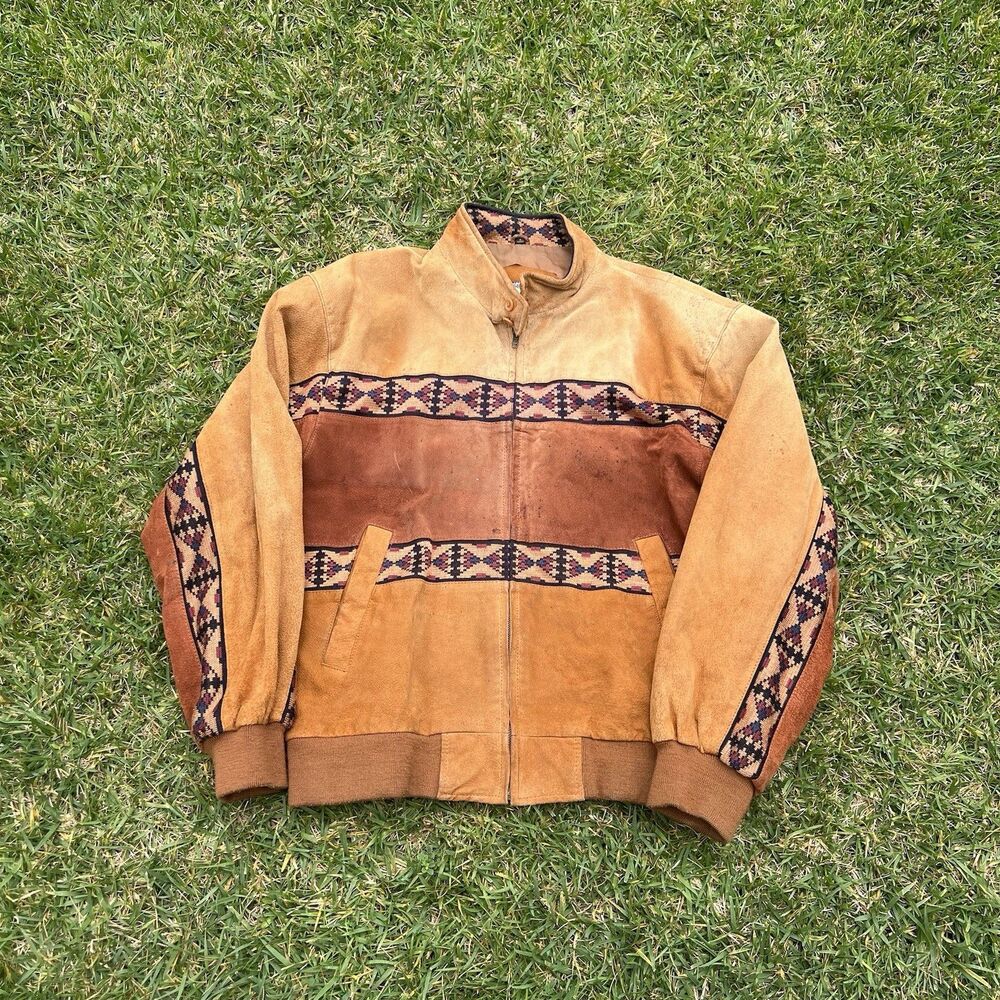 VTG Adler 100% Suede Western Bomber Southwestern Jacket Aztec Size M ***
